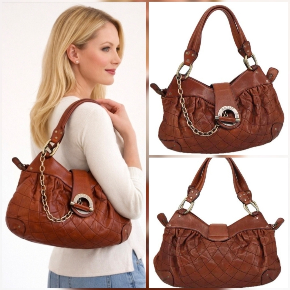 BALLY Hand Bag Leather Brown Authentic